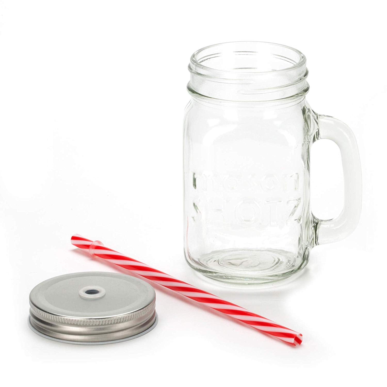 16 Oz. Mason Jar Mugs with Handle, COLOR Steel Lid and Plastic Straws -  Pack of 4