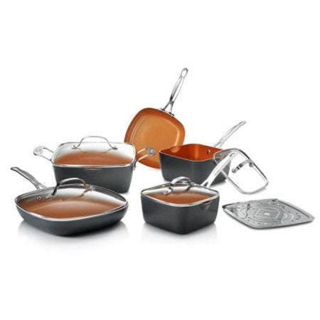 Gotham Steel Non-Stick 10 Piece Square Frying Pan and Cookware Set