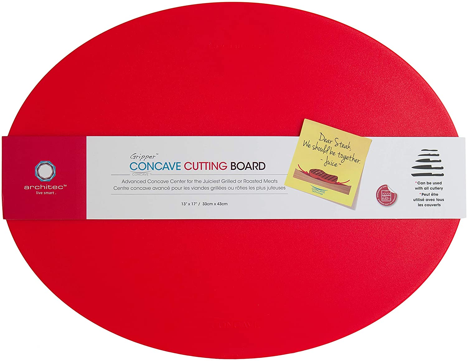 Architec Gripper-Lined Cutting Board - Red - 14 x 11 in