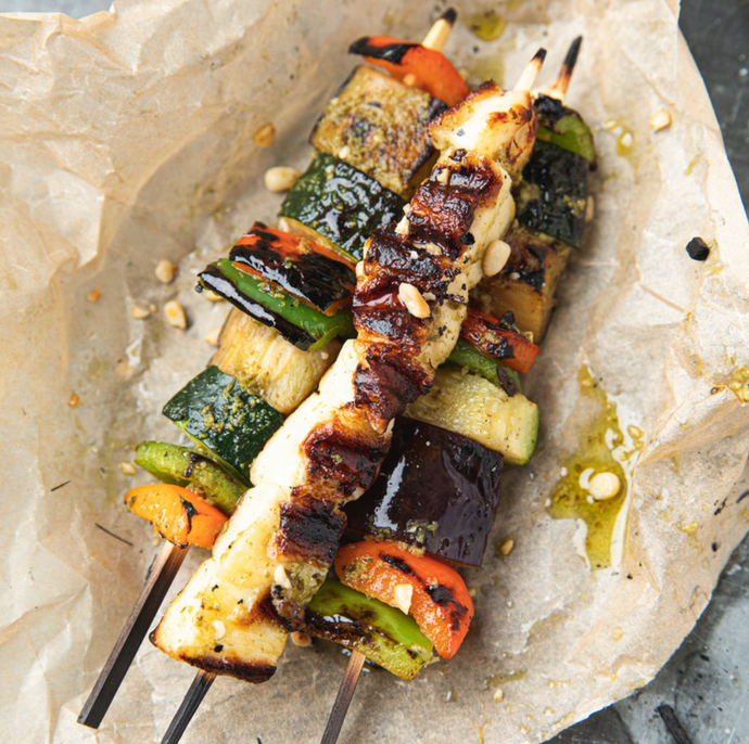 Roccbox Pesto and Halloumi Vegetable Skewers