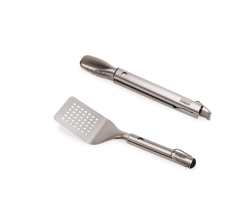 Load image into Gallery viewer, Joseph Joseph GrillOut™ 2-Piece Stainless-Steel BBQ Turner &amp; Tongs Set
