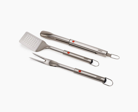 Load image into Gallery viewer, Joseph Joseph GrillOut™ 3-Piece Stainless-Steel BBQ Turner, Tongs &amp; Fork Set
