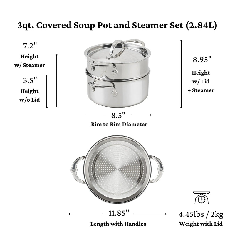 Load image into Gallery viewer, Hestan ProBond Luxe Polished Clad Stainless Steel 3-quart Soup Pot and Steamer Set
