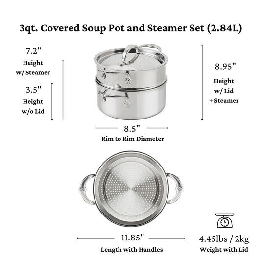 Hestan ProBond Luxe Polished Clad Stainless Steel 3-quart Soup Pot and Steamer Set