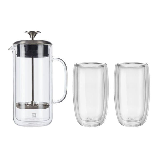 ZWILLING SORRENTO 3-pc French Press and Latte Glass Set