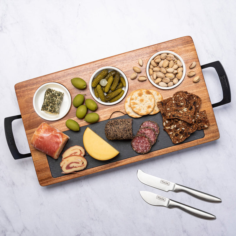 Load image into Gallery viewer, Viking 7-Piece Acacia Wood Slate Cheese Board Set
