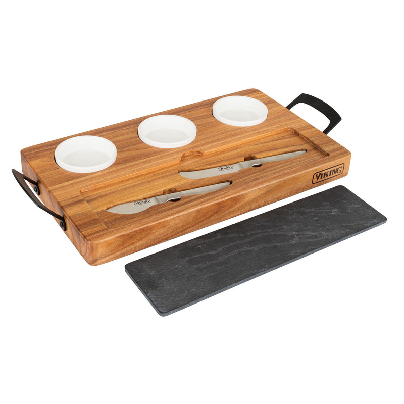 Load image into Gallery viewer, Viking 7-Piece Acacia Wood Slate Cheese Board Set

