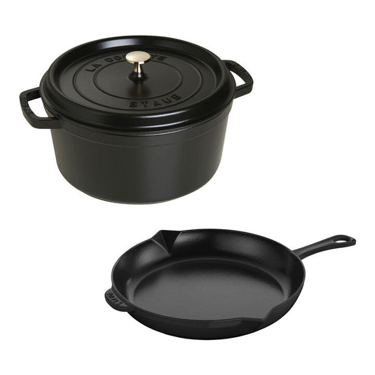 Staub Cast Iron 3-pc Cocotte and Fry Pan Set-Matte Black