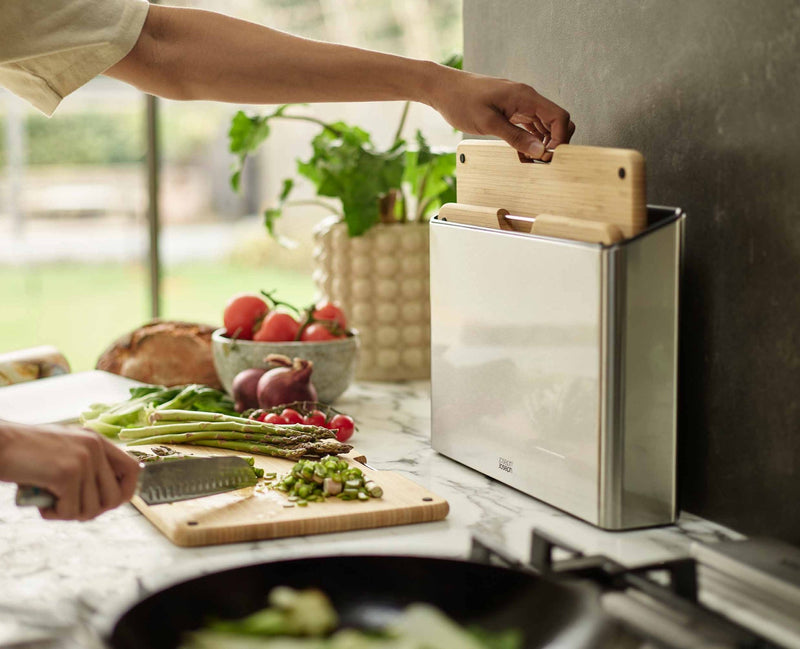 Load image into Gallery viewer, Joseph Joseph Folio™ Steel 3-Piece Bamboo Cutting Board Set With Stainless-Steel Case
