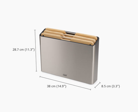 Joseph Joseph Folio™ Steel 3-Piece Bamboo Cutting Board Set With Stainless-Steel Case