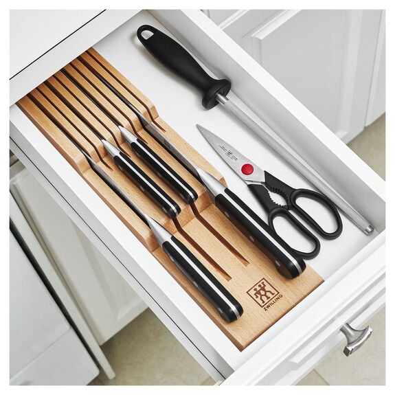 Load image into Gallery viewer, Zwilling Pro 7-pc Block Set w/ Beechwood In-Drawer Knife Tray
