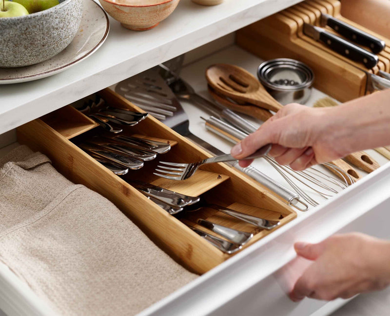Load image into Gallery viewer, Joseph Joseph DrawerStore™ Bamboo Compact Cutlery Organizer
