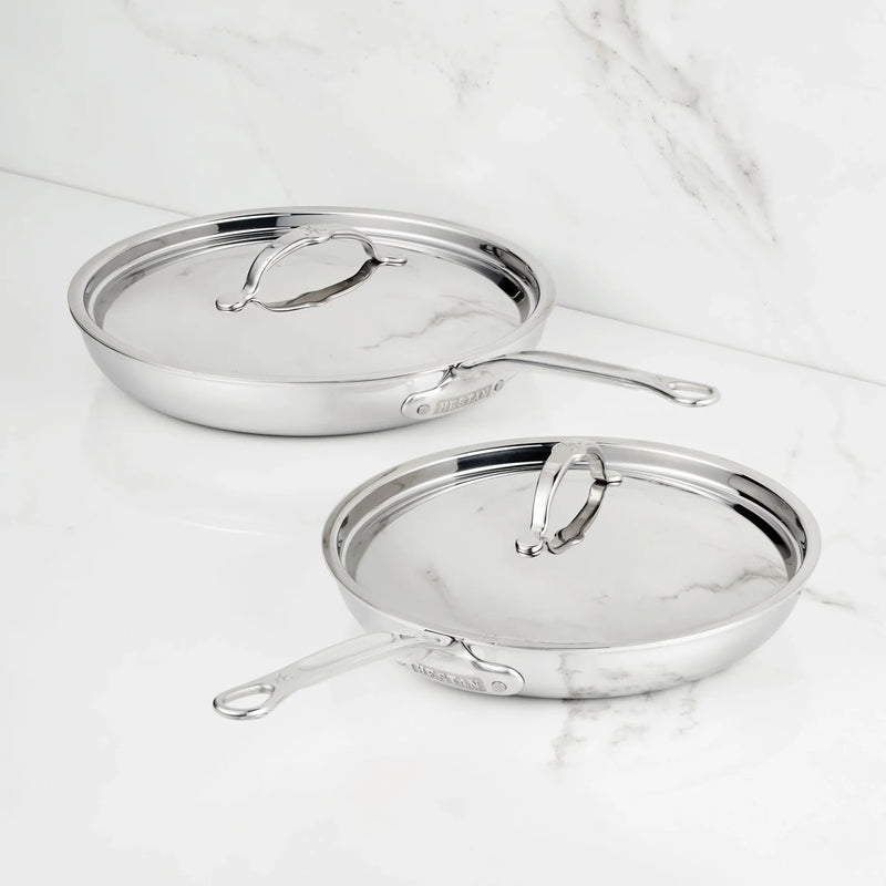 Load image into Gallery viewer, Hestan ProBond Luxe Polished Clad Stainless Steel Covered Skillets 2 Set
