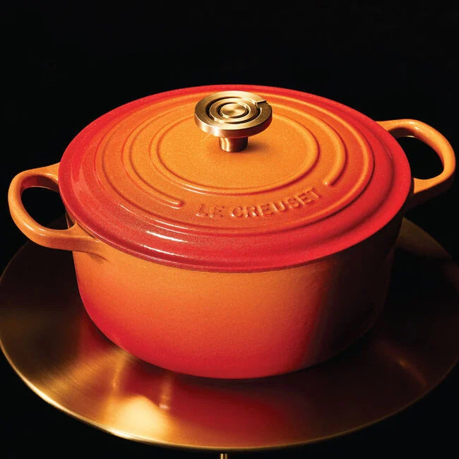 Load image into Gallery viewer, Le Creuset Signature Round Dutch Oven Flamme Dorée with Crucible Knob
