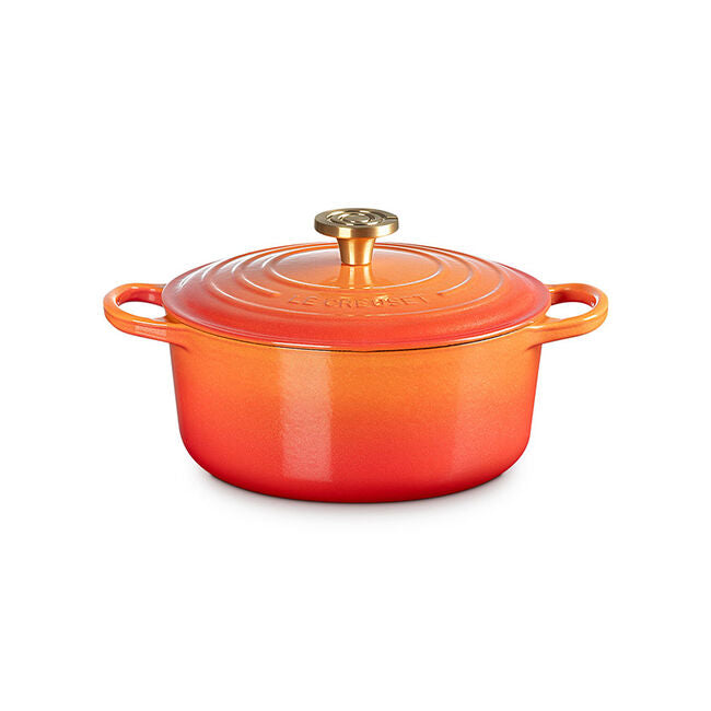 Load image into Gallery viewer, Le Creuset Signature Round Dutch Oven Flamme Dorée with Crucible Knob
