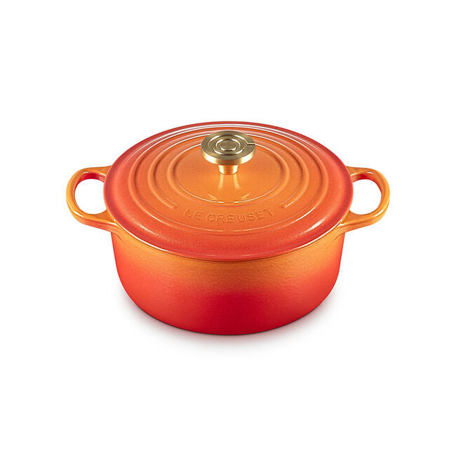 Load image into Gallery viewer, Le Creuset Signature Round Dutch Oven Flamme Dorée with Crucible Knob
