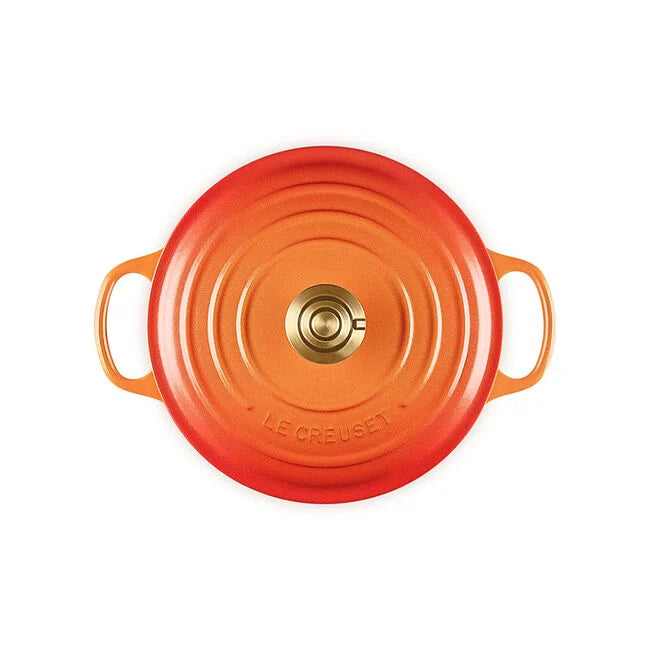 Load image into Gallery viewer, Le Creuset Signature Round Dutch Oven Flamme Dorée with Crucible Knob
