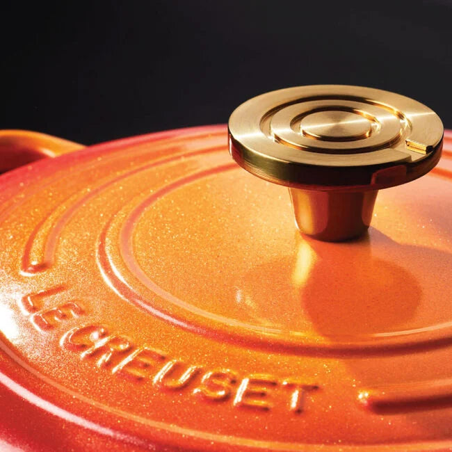 Load image into Gallery viewer, Le Creuset Signature Round Dutch Oven Flamme Dorée with Crucible Knob
