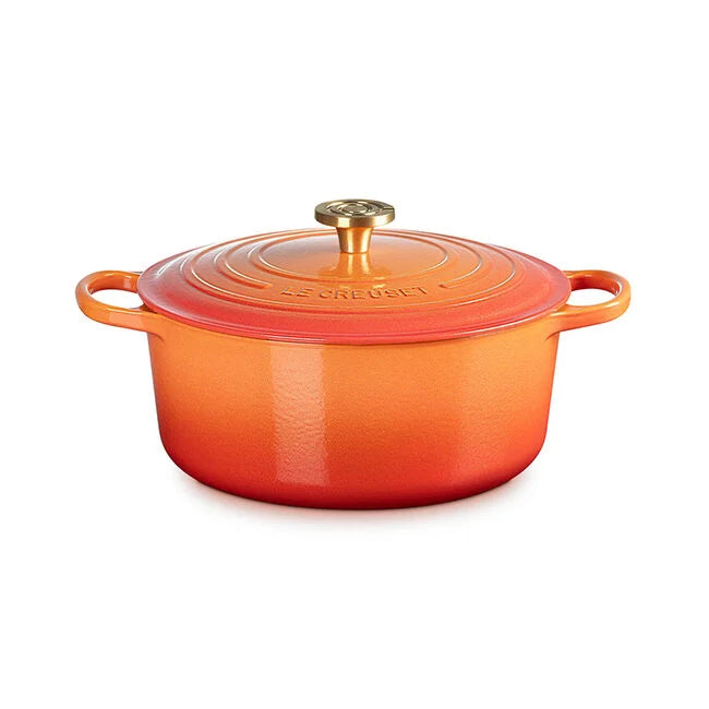 Load image into Gallery viewer, Le Creuset Signature Round Dutch Oven Flamme Dorée with Crucible Knob
