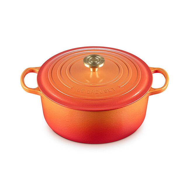 Load image into Gallery viewer, Le Creuset Signature Round Dutch Oven Flamme Dorée with Crucible Knob

