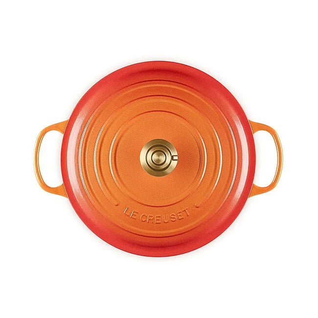 Load image into Gallery viewer, Le Creuset Signature Round Dutch Oven Flamme Dorée with Crucible Knob
