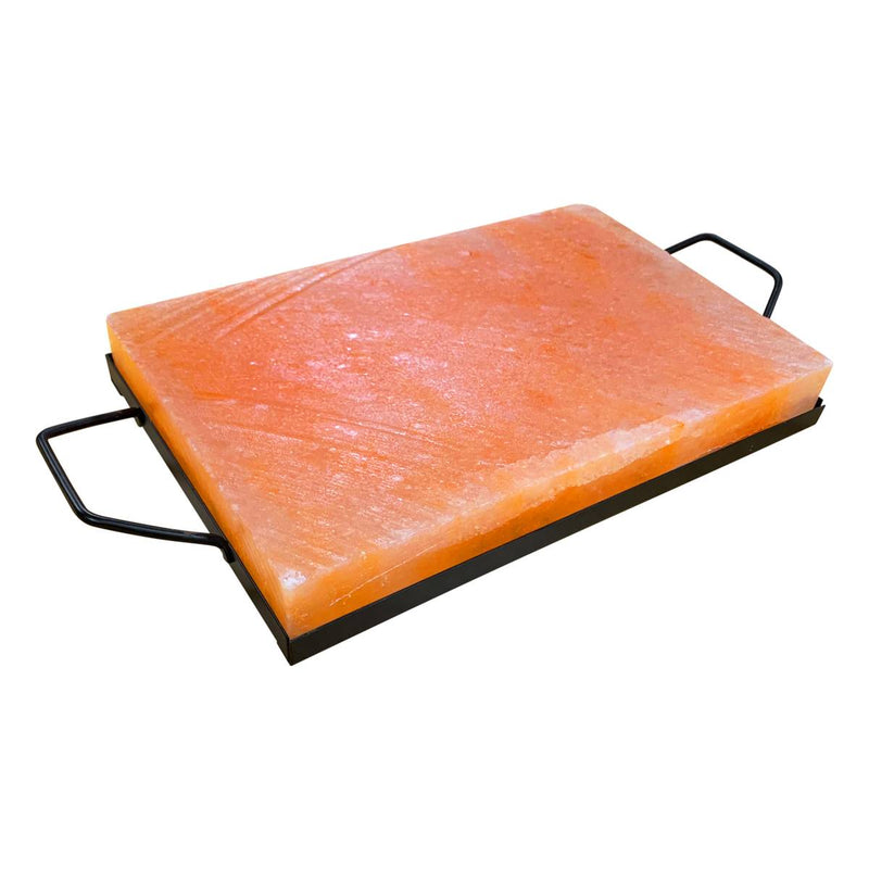 Load image into Gallery viewer, Outset Pink Himalayan Salt Plank with Holder Tray for Cooking, Serving and Cutting Block
