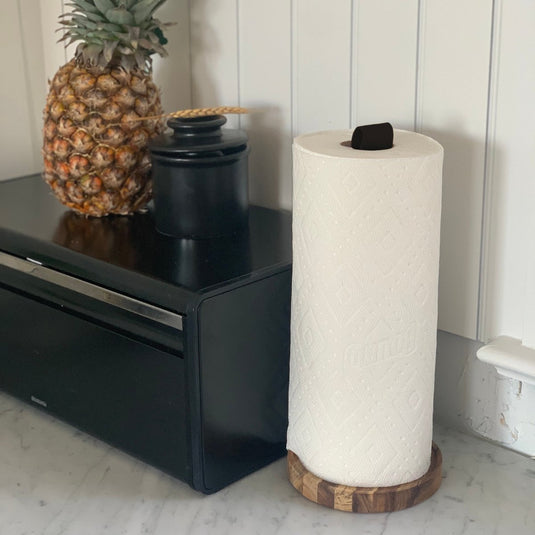 Ironwood Gourmet Acacia Wood Paper Towel Holder with Leather Handle