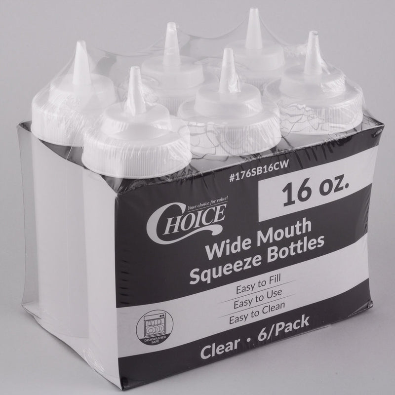 Load image into Gallery viewer, Choice 16 oz. Clear Wide Mouth Squeeze Bottle – 6/Pack
