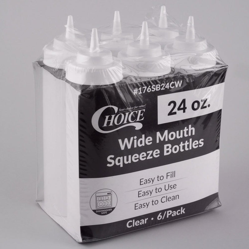 Load image into Gallery viewer, Choice 24 oz. Clear Wide Mouth Squeeze Bottle – 6/Pack
