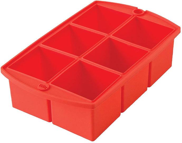 HIC Red Silicone Big Block Ice Cube Tray and Baking Mold - Makes 8