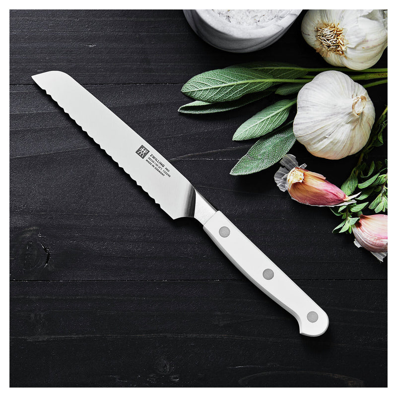 Load image into Gallery viewer, Zwilling Pro Le Blanc 5&quot; Serrated Utility Knife
