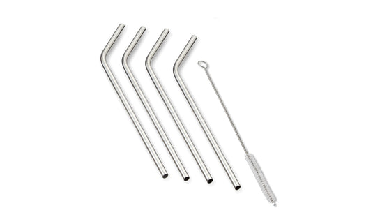Reusable Stainless Steel Straws Above Disposable Plastic Straws On