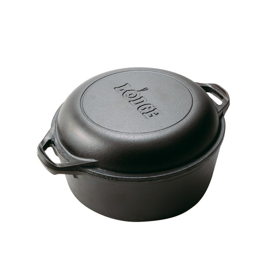 Lodge 5 Quart Cast Iron Double Dutch Oven, With Loop Handles