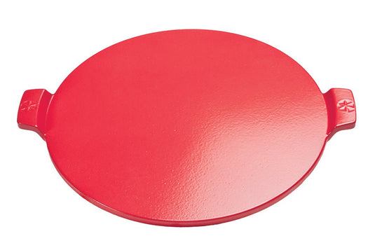 Pizzacraft 14.5" ThermaBond™ Round Glazed Pizza Stone with Handles – Red