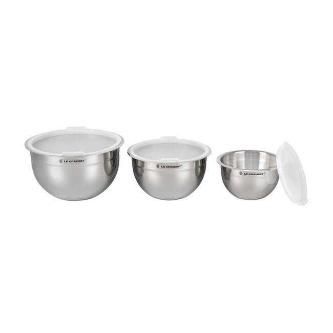 Load image into Gallery viewer, Le Creuset Stainless Steel Mixing Bowls with Lids, Set of 3

