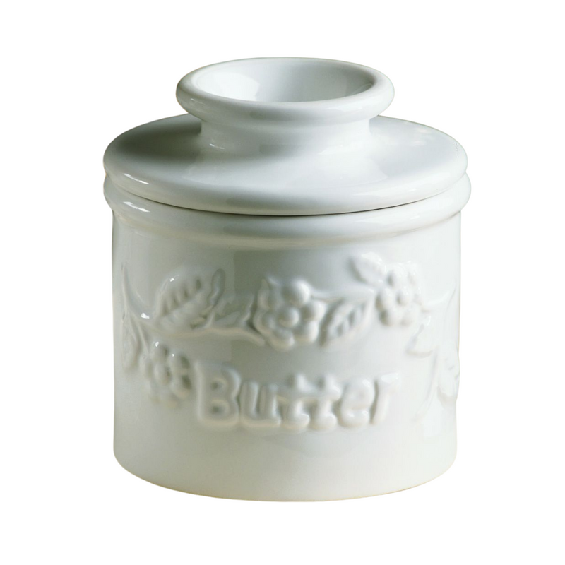 Load image into Gallery viewer, Classic White Raised Floral Butter Bell Crock

