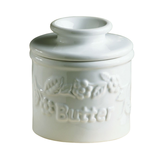 Classic White Raised Floral Butter Bell Crock