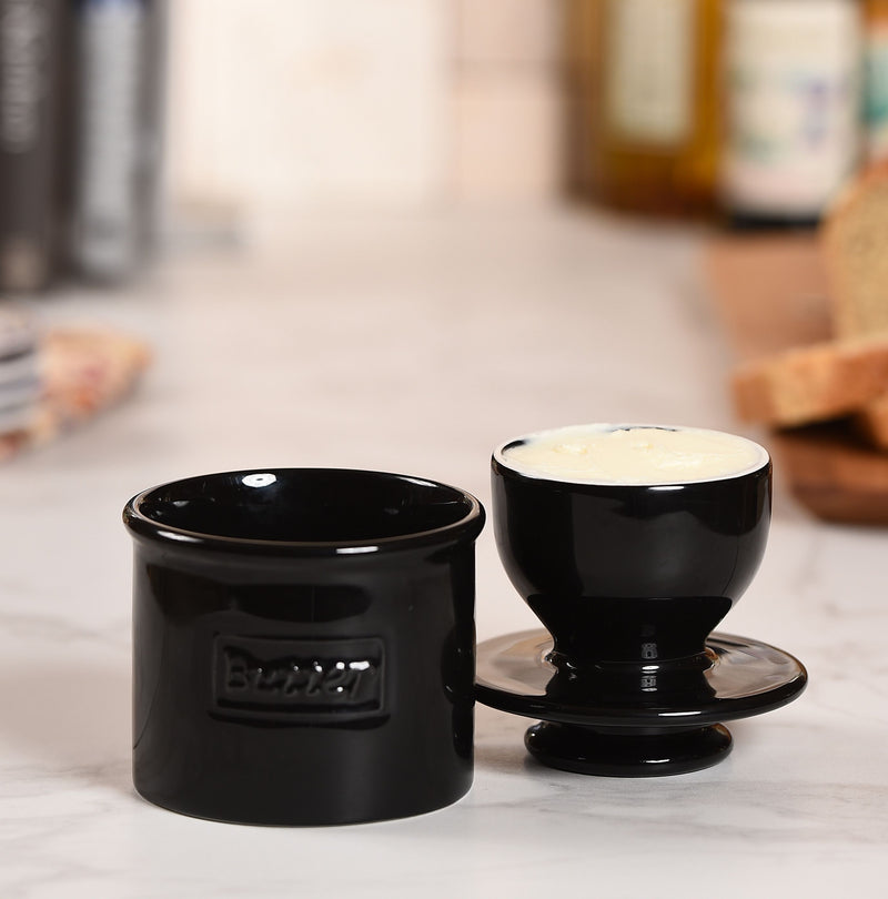 Load image into Gallery viewer, Midnight Black Cafe Retro Butter Bell Crock
